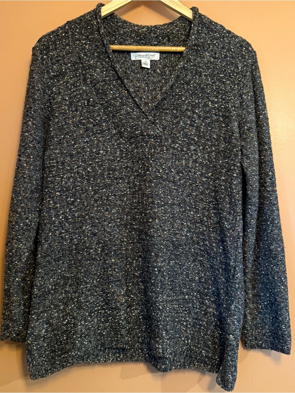 Coldwater Creek Women’s Medium Gray Marled V-Neck Textured Knit Sweater